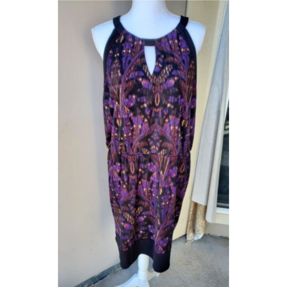 Banana Republic Factory Purple Print‎ Halter Dress Keyhole Casual Party Small
